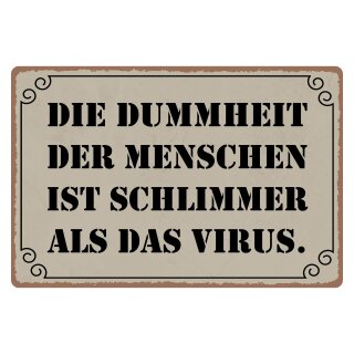 Blechschild "Dummheit schlimmer als Virus" 40 x 30 cm Dekoschild Intelligenz