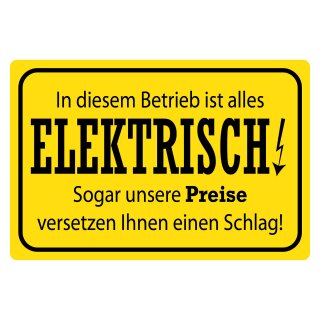Blechschild "Im Betrieb ist alles elektrisch" 40 x 30 cm Dekoschild Spruch teuer