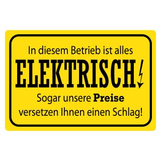 Blechschild "Im Betrieb ist alles elektrisch" 40 x 30 cm Dekoschild Spruch teuer