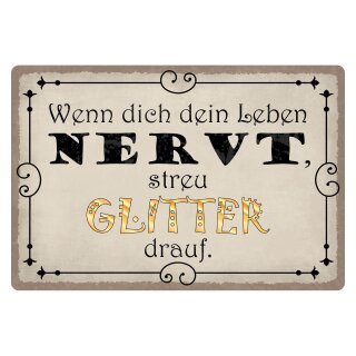 Blechschild "Wenn Leben nervt streu Glitter" 40 x 30 cm Dekoschild Spruch des Tages