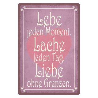 Blechschild "Lebe jeden Moment Lache Liebe" 30 x 40 cm Dekoschild Lebensmotto