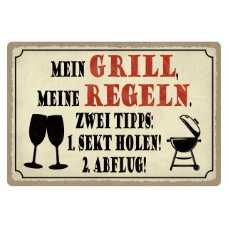 Blechschild "Mein Grill meine Regeln Zwei Tipps" 40 x 30 cm Dekoschild Grillen