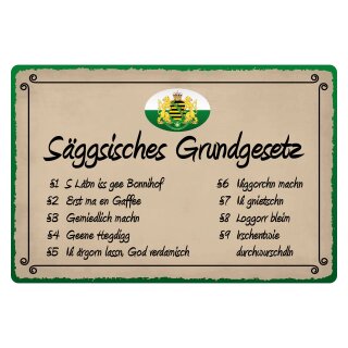 Blechschild "Säggsisches Grundgesetz" 40 x 30 cm Dekoschild sächsische Mundart