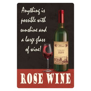 Blechschild "Rose Wine Anything is possible" 30 x 40 cm Dekoschild Wein