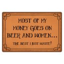 Blechschild "Most of my money beer and women"...