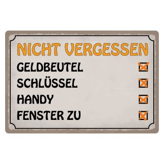 Blechschild "Liste Nicht vergessen Geldbeutel" 40 x 30 cm Dekoschild To-do-Liste
