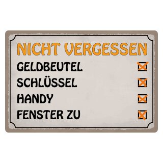 Blechschild "Liste Nicht vergessen Geldbeutel" 40 x 30 cm Dekoschild To-do-Liste