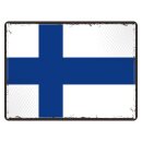 Blechschild "Flagge Finnland Retro" 40 x 30 cm...