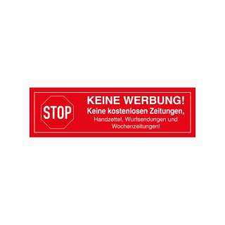 Aufkleber "Keine Werbung!" Stop, Rot, Folie, 100 x 30 mm, 4 Stück/Bogen, Sticker für Briefkasten