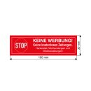 Aufkleber "Keine Werbung!" Stop, Rot, Folie, 100 x 30 mm, 4 Stück/Bogen, Sticker für Briefkasten