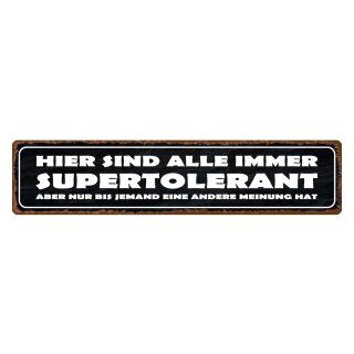 Blechschild "Alle immer supertolerant, bis andere Meinung" 46 x 10 cm Dekoschild Differenzen