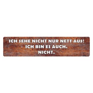 Blechschild "Sehe nicht nett aus, Bin ich nicht" 46 x 10 cm Dekoschild Spruch nett sein