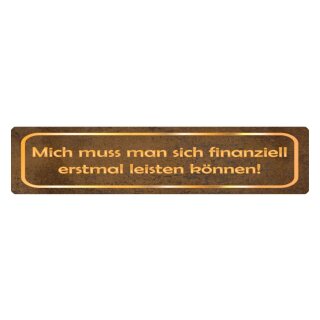Blechschild "Mich muss man leisten können" 46 x 10 cm Dekoschild finanziell abhängig