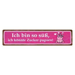 Blechschild "Bin so süß, Zucker pupsen" 46 x 10 cm Dekoschild lustig