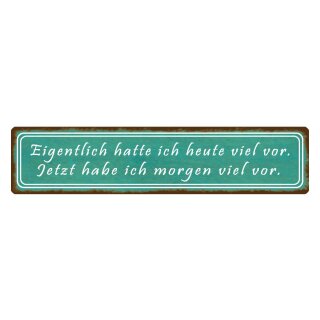 Blechschild "Hatte heute viel vor" 46 x 10 cm Dekoschild Spruch des Tages