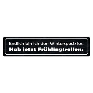 Blechschild "Endlich bin den Winterspeck los" 46 x 10 cm Dekoschild Motivation