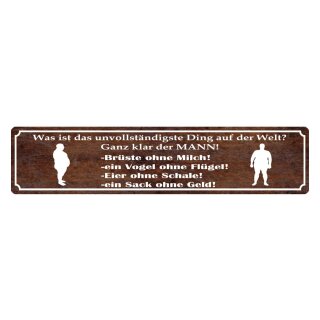 Blechschild "Mann: Brüste ohne Milch Eier ohne Schale" 46 x 10 cm Dekoschild Vergleich