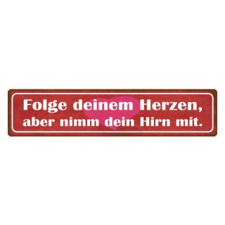 Blechschild "Folge deinem Herzen, nimm Hirn mit" 46 x 10 cm Dekoschild Lebenseinstellung