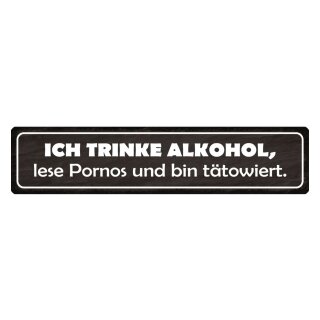 Blechschild "Trinke Alkohol, lese Pornos, tätowiert" 46 x 10 cm Dekoschild Verhalten