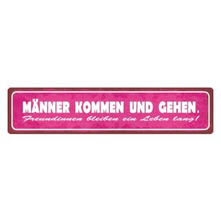 Blechschild "Männer kommen gehen, Freundinnen bleiben" 46 x 10 cm Dekoschild Spruch Frau