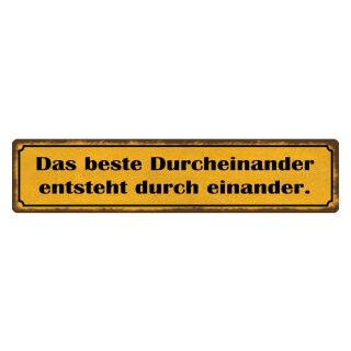 Blechschild "Beste Durcheinander entsteht" 46 x 10 cm Dekoschild Freundschaft