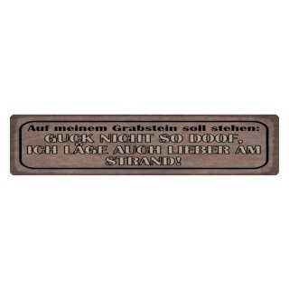 Blechschild "Auf Grabstein soll stehen, guck nicht doof" 46 x 10 cm Dekoschild Motivation