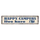 Blechschild "Happy campers live here" 46 x 10...