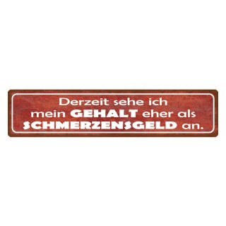 Blechschild "Gehalt eher Schmerzensgeld" 46 x 10 cm Dekoschild Bezahlung