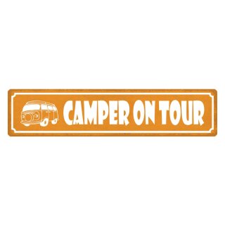 Blechschild "Camper on tour" 46 x 10 cm Dekoschild Naturerlebnis