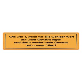 Blechschild "Weniger Wert Gewicht dafür Gewicht Wert" 46 x 10 cm Dekoschild Motivation