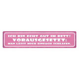 Blechschild "Ich bin echt gut im Bett" 46 x 10 cm Dekoschild schlafen