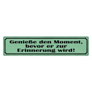 Blechschild "Genieße Moment bevor Erinnerung" 46 x 10 cm Dekoschild Hinweis