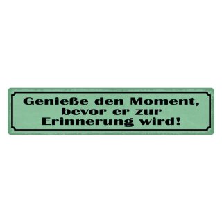 Blechschild "Genieße Moment bevor Erinnerung" 46 x 10 cm Dekoschild Hinweis