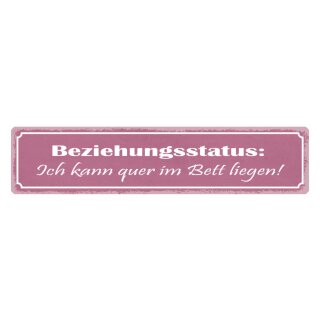 Blechschild "Beziehungsstatus quer im Bett" 46 x 10 cm Dekoschild schlafen