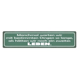 Blechschild "Manchmal warten lange, als wenn 2. Leben" 46 x 10 cm Dekoschild aufschieben