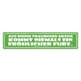 Blechschild "Aus traurigem Arsch nie fröhlicher Furz" 46 x 10 cm Dekoschild Luft lassen