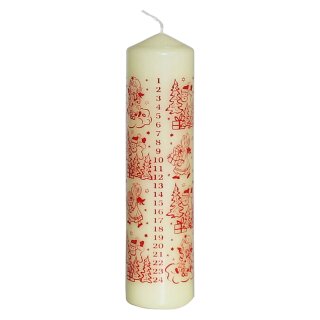 Ebersbacher Adventskalenderkerze, Siebdruck mit Motiv, Elfenbein, (Ø x H) 50 x 200 mm
