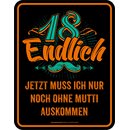 Blechschild mit Motiv/Spruch "18 endlich ohne...