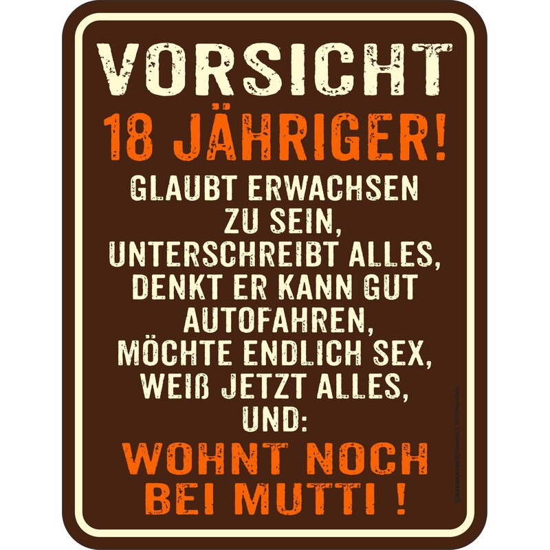 Blechschild mit Motiv/Spruch "Vorsicht 18 Jähriger", 6,99