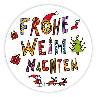 Weihnachtsaufkleber Frohe Weihnachten rund 30 mm, 100 Stück auf Rolle