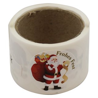 Weihnachtsaufkleber Weihnachtsmann mit Sack rund Ø 30 mm, 100 Stück auf Rolle