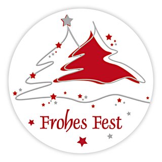 Weihnachtsaufkleber Frohes Fest - 2 Bäume rund Ø 30 mm, 100 Stück auf Rolle