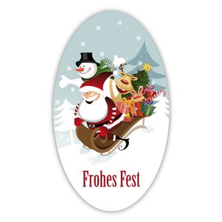 Weihnachtsaufkleber Frohes Fest oval 35 x 60 mm, 100 Stück auf Rolle