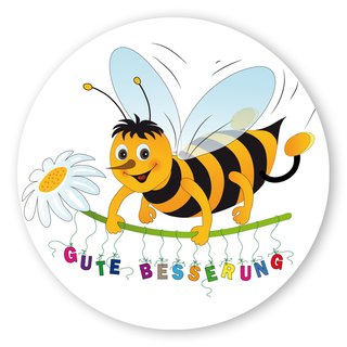 Geschenk-Aufkleber Gute Besserung mit Biene, rund Ø 30mm PE-Folie 100 Stück