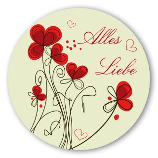 Geschenk-Aufkleber "Alles Liebe" mit Blumen, rund Ø 30mm glänzend, 100 Stück