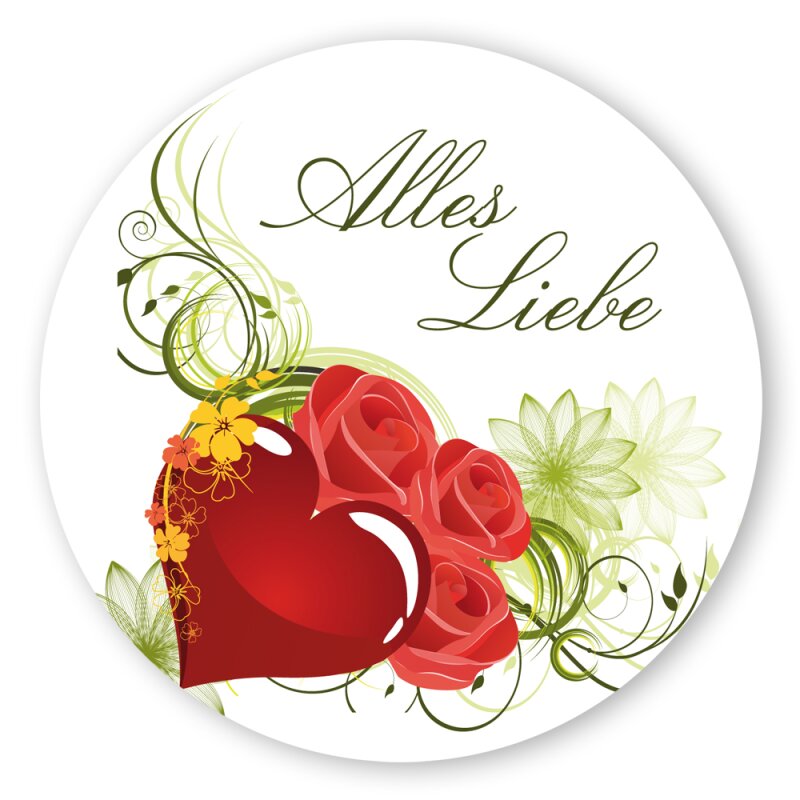 100 Stück „Alles Liebe“ Geschenk-Aufkleber – Rund, 30 Mm, Grüne Herzen, Selbstklebende PE-Folie