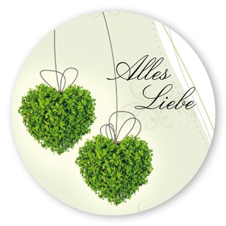 Geschenk-Aufkleber Alles Liebe grüne Herzen, rund Ø 30mm glänzend, 100 Stück