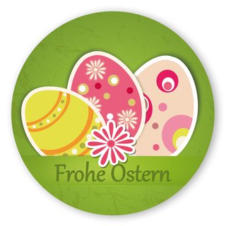 Oster-Aufkleber Sticker Frohe Ostern mit Ostereier rund 30 mm sk PE-Folie 100Stk