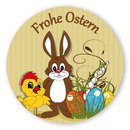 Oster-Aufkleber Sticker Frohe Ostern Hase und Küken rund...