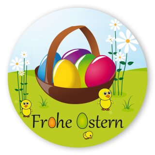 Oster-Aufkleber Sticker Frohe Ostern mit Osterkorb rund Ø 30 mm 100 Stück